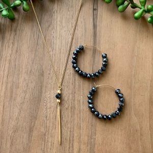Necklace and Earrings Set - Black Crystals & Spike Charm